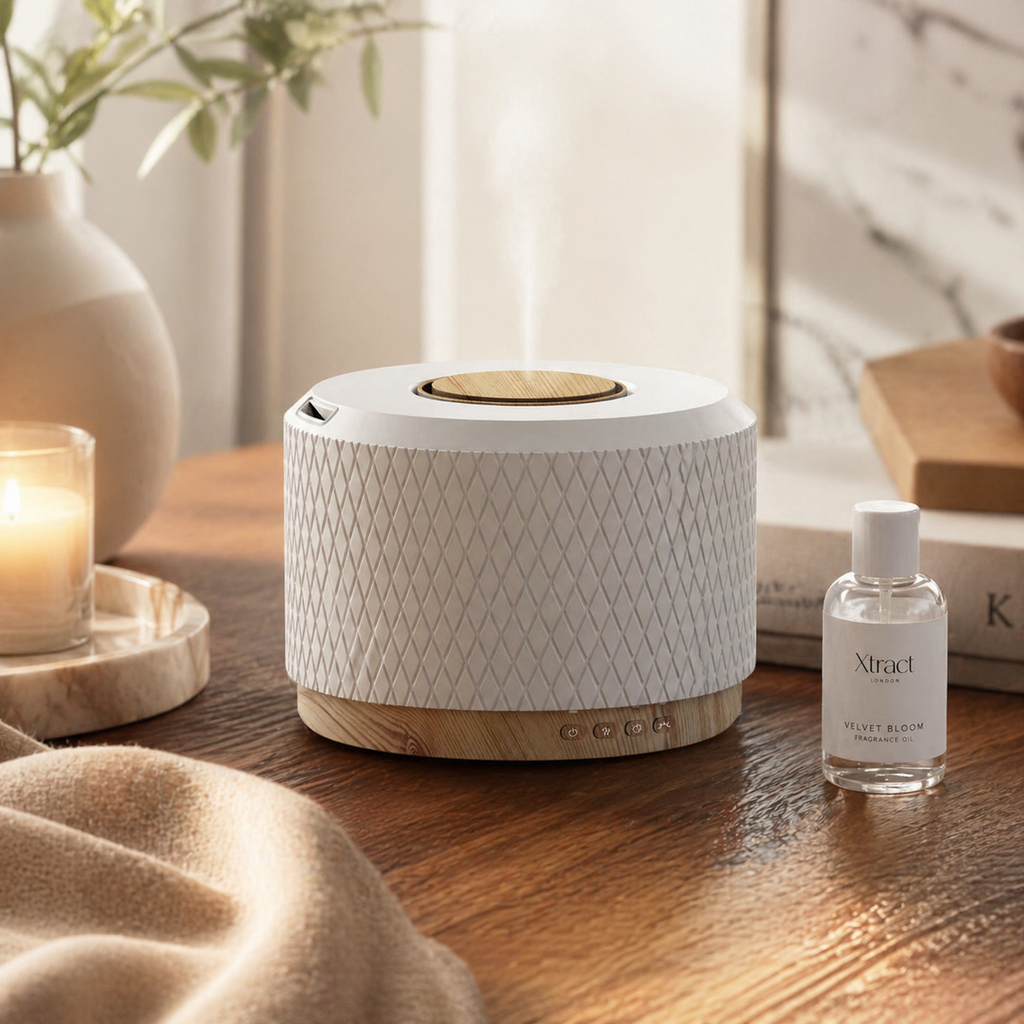 Xtract Musica Dark Wood – Diffuseur d'arômes, humidificateur et haut-parleur Bluetooth