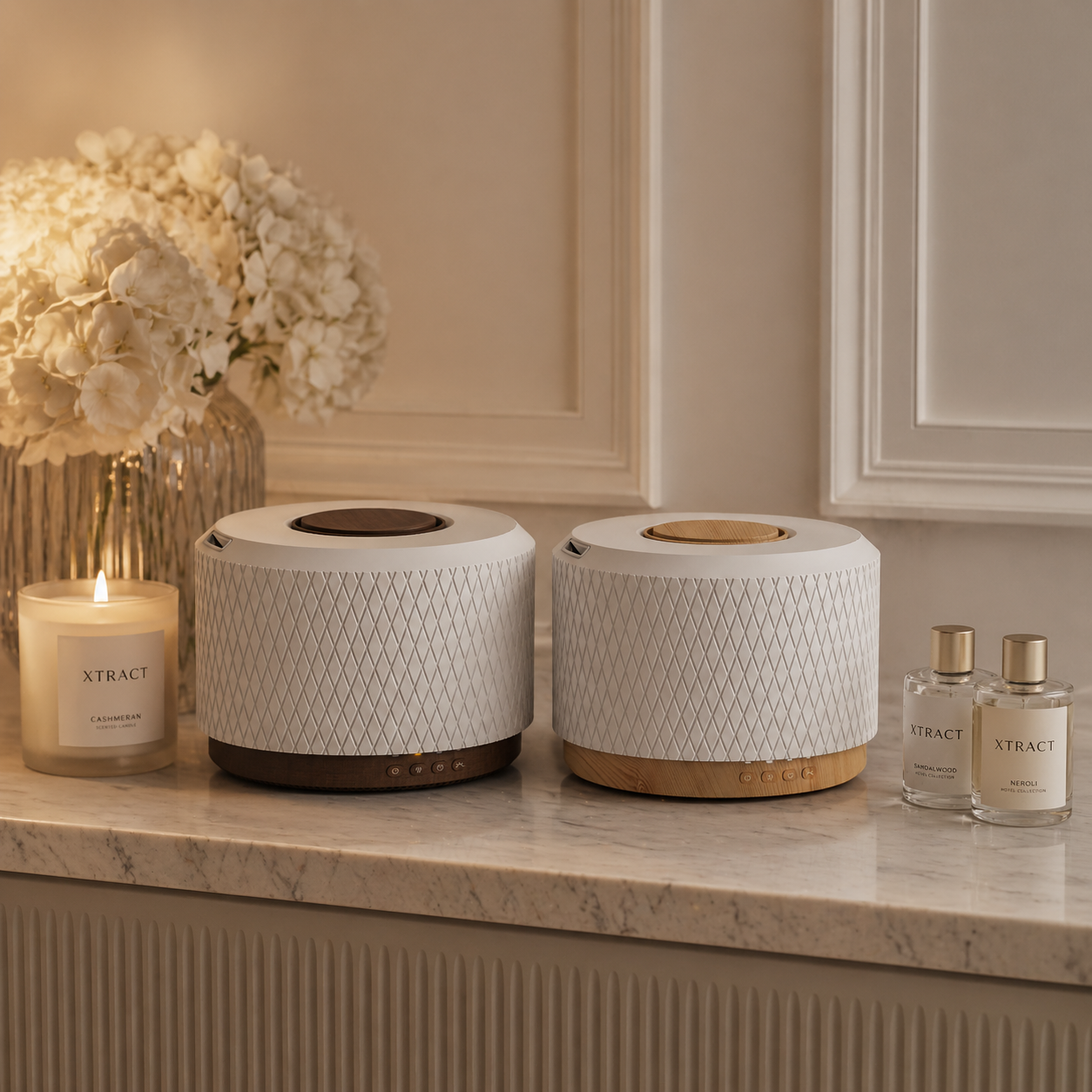 Xtract Musica Dark Wood – Diffuseur d'arômes, humidificateur et haut-parleur Bluetooth