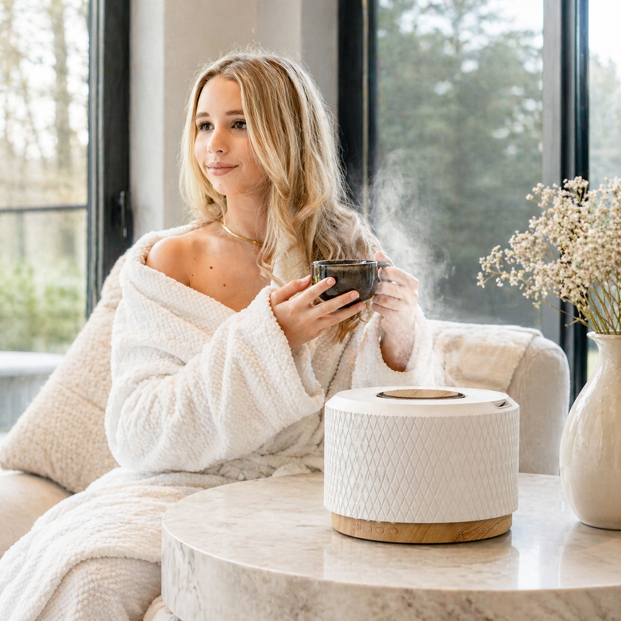 Xtract Musica Dark Wood – Diffuseur d'arômes, humidificateur et haut-parleur Bluetooth